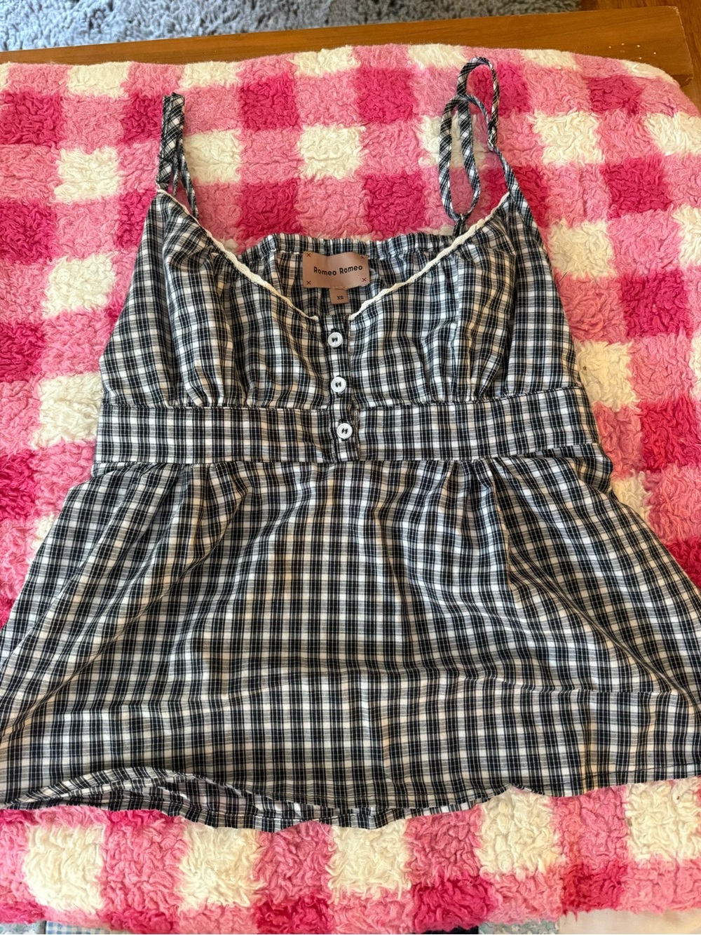 Black & White Gingham Spaghetti Strap Top